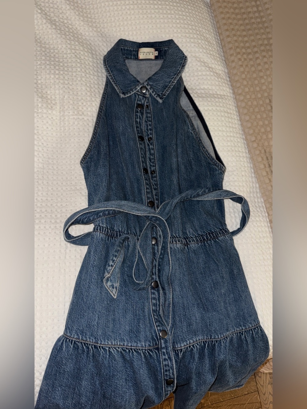 Alice + Olivia Jeans Sleeveless Denim Tie-Waist Dress - Blue - Picture 6 of 6